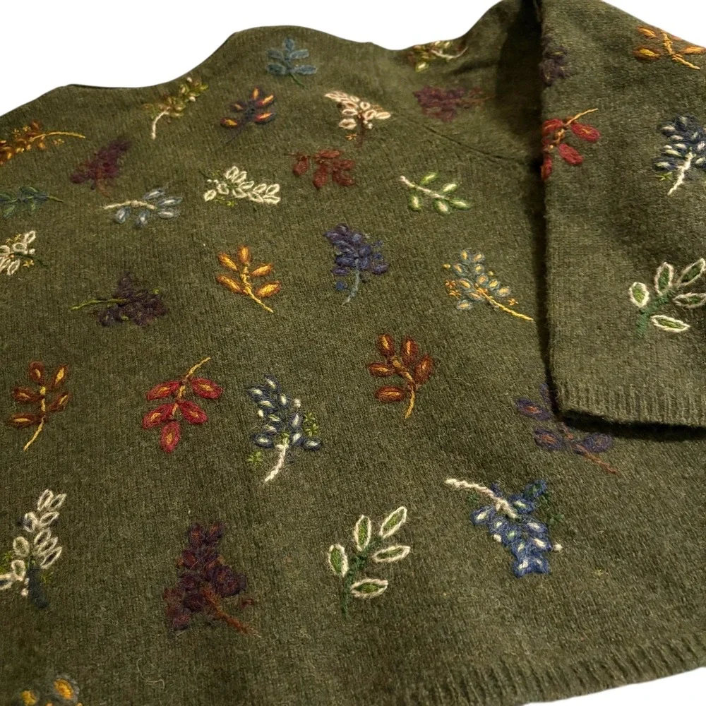 Eagle's Eye Vintage Womens Large Wool Embroidered Leaf Cardigan Olive Green L - Picture 4 of 5